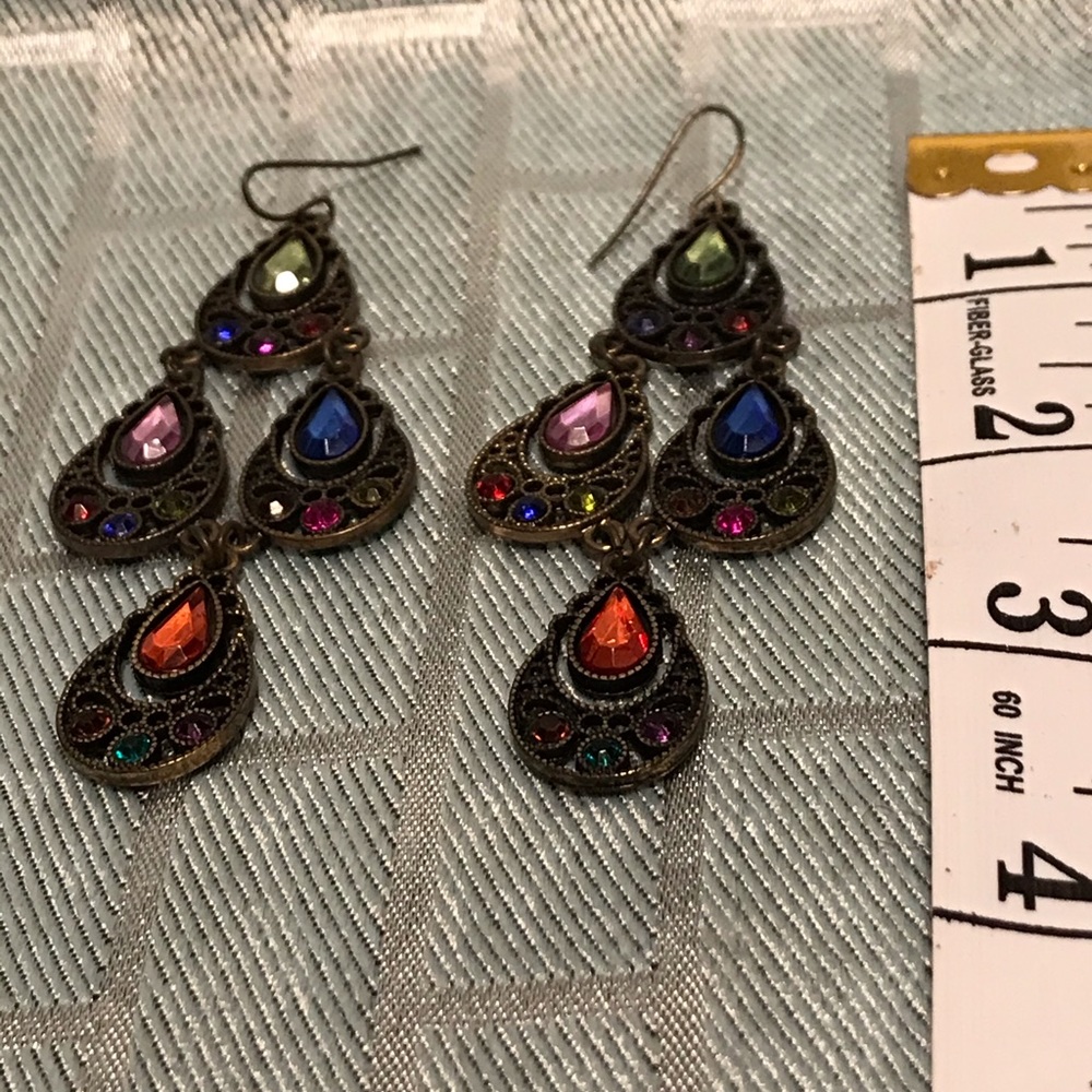 Multi Colored Gems Chandelier Earrings